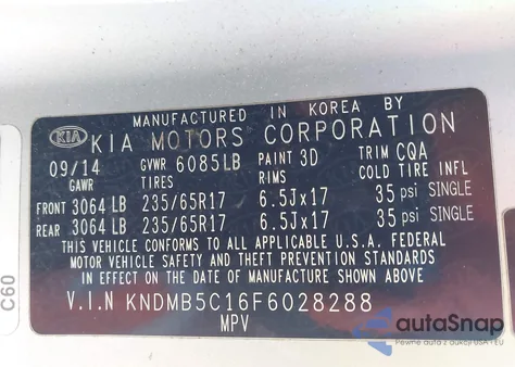 2015 Kia Sedona Lx z USA, uszkodzony, nr VIN KNDMB5C16F6028288